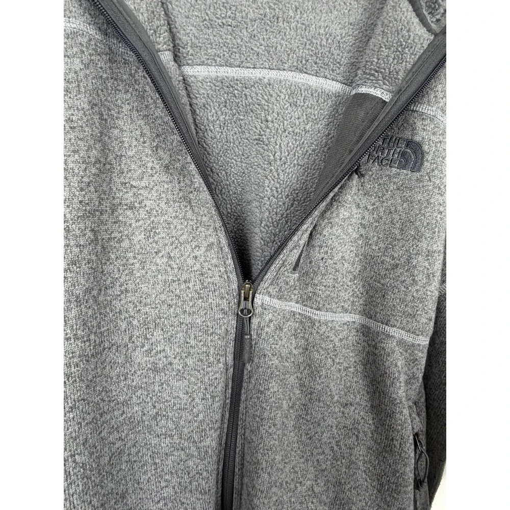 The North Face Full Zip Hooded Fleece Jacket Gray Heather Sherpa Lined Men's XL